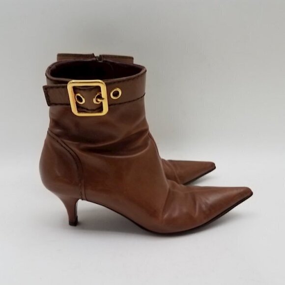 Prada Shoes - Prada Leather Ankle Boots with Buckle